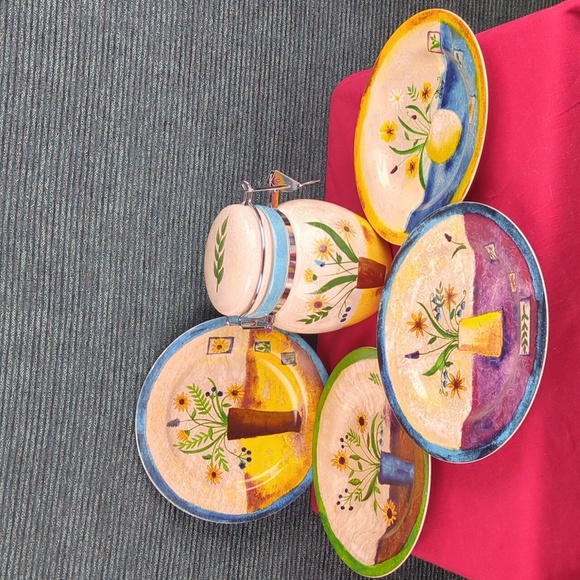 Tabletrendz By Sakura Stoneware Salad Plates And Latch Canister Floral Applique - Picture 3 of 17